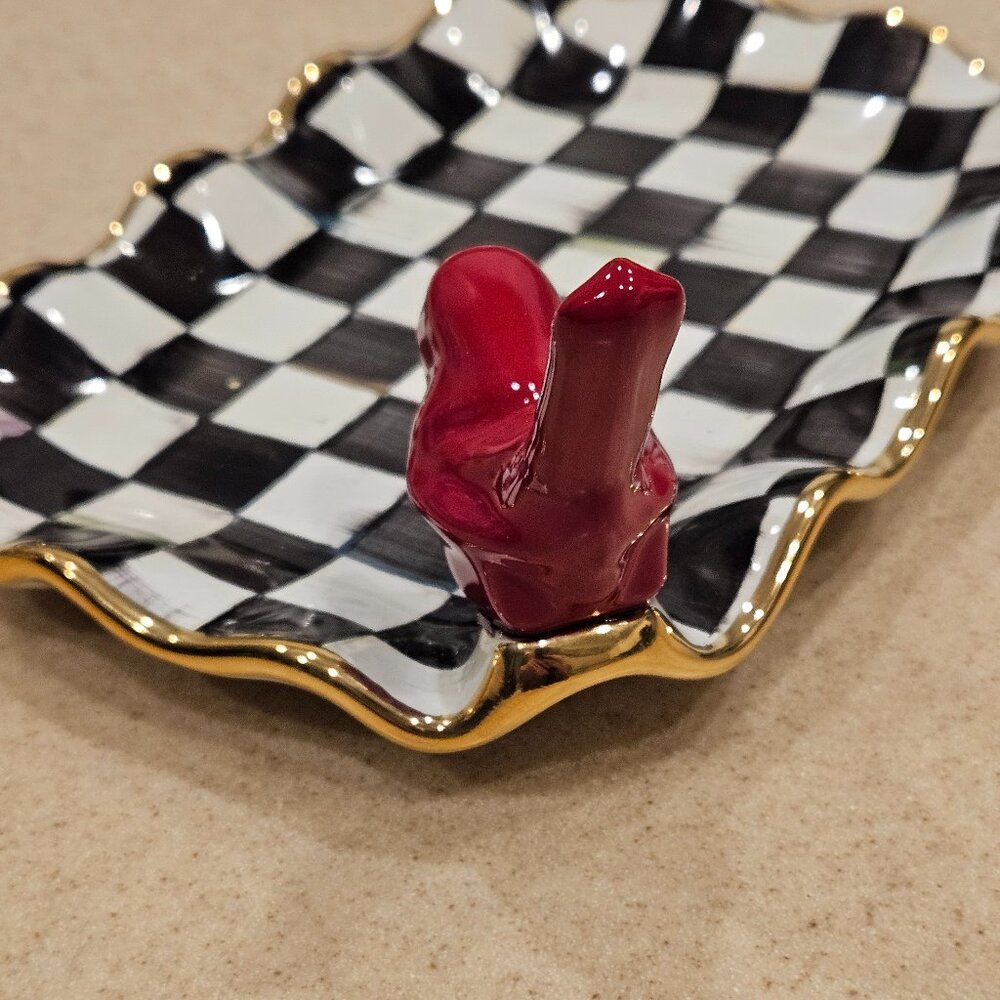 MACKENZIE CHILDS CARDINAL COURTLY CHECK AURORA CERAMIC TRAY RING HOLDER DISH - Picture 7 of 13